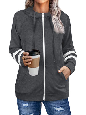 Sporty Zipper Long Sleeve Hoodies