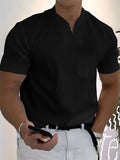 Muscle Men's Short Sleeve Stretchy Summer V Neck Shirt for Sports