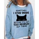 Women's Leisure Black Cat Print Long Sleeve Pullover Tops