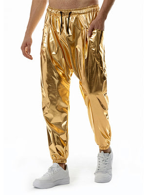 Shiny Stretchy Mid Waist Trendy Party Pants for Men