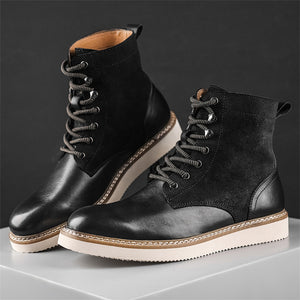 Mens Trendy Lace Up Round Toe High Top Gradient Color Motorcycle Boots