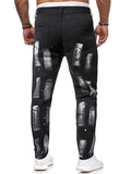 Trendy Men's Black&White Graffiti Paint Slim Fit Jeans