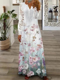 Female Classy Button Up Deep V-neck Lace Sleeve Maxi Dress