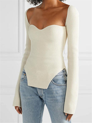 Women's Square Neck Sweetheart Neckline Cut Sweaters