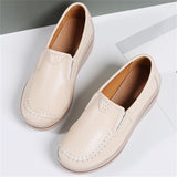 Korean Style Women Walking Leather Plus Size Round Toe Loafers