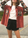 Women's Aztec Pattern Corduroy Blouses for Autumn Winter