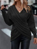 Sexy Lady V Neck Crisscross Jacquard Slim Fashion Knitted Sweaters