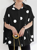 Retro Polka Dot Batwing Short Sleeve Single Breasted Ladies Blouses