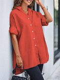 Women's Holiday Roll Up Long Sleeve Button Down Oversized Blouses