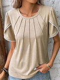 Women's Elegant Crew Neck Ruffled Short Sleeve Summer T-shirt