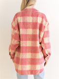 Women Lovely Plaid Long Sleeve Pockets Woolen Coats for Winter