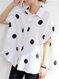 Retro Polka Dot Batwing Short Sleeve Single Breasted Ladies Blouses