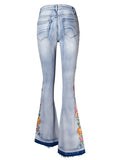 Women's Fashion 3D Embroidery Bell-Bottom Denim Jeans