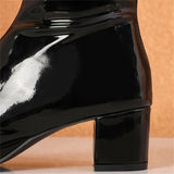 Patent Leather High Square Heels Long Boots