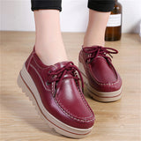 Fashion Lace Up Breathable Women Leather Loafers