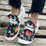 Super Cute Painting Keep Warm Lace Up Women Cotton Cloth Loafers