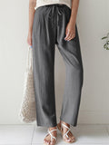 Women's Casual Solid Color Straight Leg Elastic Waist Wide Leg Pants