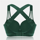 Plus Size Wireless Front Closure Criss-Cross Back Bras - Green