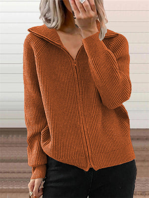 Casual Warm Simple Full Zip Sweater for Women