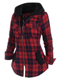 Women's Fashion Hooded Plaid Contrasting Zipper Hoodies