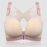 Women's Back Butterfly Embroidered Front Closure Soft Bras - Nude