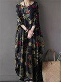 Female Cotton Linen Retro Flared Elastic Chinese Style Dresses