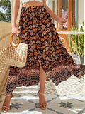 Graceful Printed High Waist Split Skirts