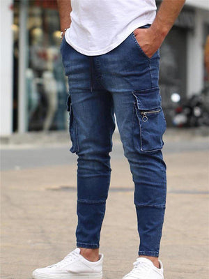 Trendy Front Zipper Multi-Pocket Denim Cargo Pants