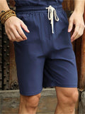 Men's Summer Wide Leg Solid Color Loose Drawstring Shorts