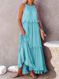 Romantic Ruffles Swing Sleeveless Halter Maxi Dress for Women