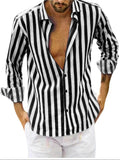 Men's Casual Fashion Button Up Long Sleeve Striped Shirts