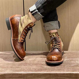 Men's Retro Casual Fashion Lace-Up Patchwork Design Martin Boots