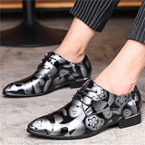 Men's Trendy Mini Floral Front Lace Up Bright PU Dress Shoes