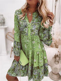 Floral Print Splicing Layered Mini Dresses for Women