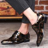 Men's Trendy Mini Floral Front Lace Up Bright PU Dress Shoes