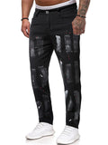 Trendy Men's Black&White Graffiti Paint Slim Fit Jeans