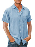 Summer Relaxed Lapel Short Sleeve Button Down Shirts for Men