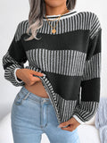 Comfy Contrast Color Leisure Long Sleeve Ladies Knitted Sweaters