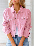 Elegant Temperament Chest Pocket Collar Button Denim Jacket