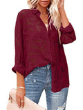 Hollowed-Out Buttons-Up Long Sleeve Chiffon Blouses