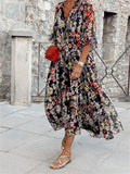 V-Neck Floral Printed Half Sleeve Long Dresses