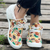 Super Cute Painting Keep Warm Lace Up Women Cotton Cloth Loafers