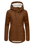 Women's Slim Fit Zip Up Plush Hooded Jacket Coat for Winter