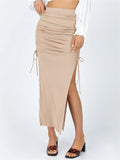 Sexy Solid Color Slim Drawstring Split Skirts