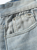 Men's Trendy Ripped Mid Waist Light Blue Denim Pencil Pants