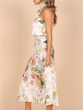 Elegant Floral Print Halter Sleeveless Party Dress