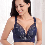 Women's Plus Size Lace Patchwork Wireless Full Coverage Bras - Navy