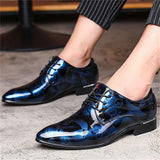 Men's Trendy Mini Floral Front Lace Up Bright PU Dress Shoes