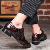 Men's Trendy Mini Floral Front Lace Up Bright PU Dress Shoes