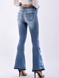 New Washed Effect Flower Embroidery Skinny Jeans